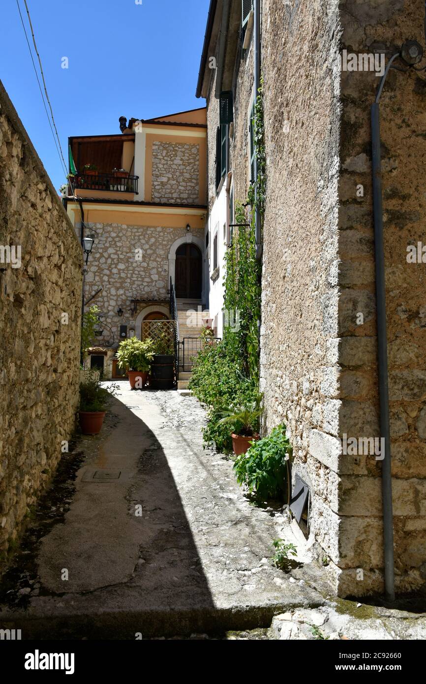 A narrow street in San Donato Val di Comino, an old town in the