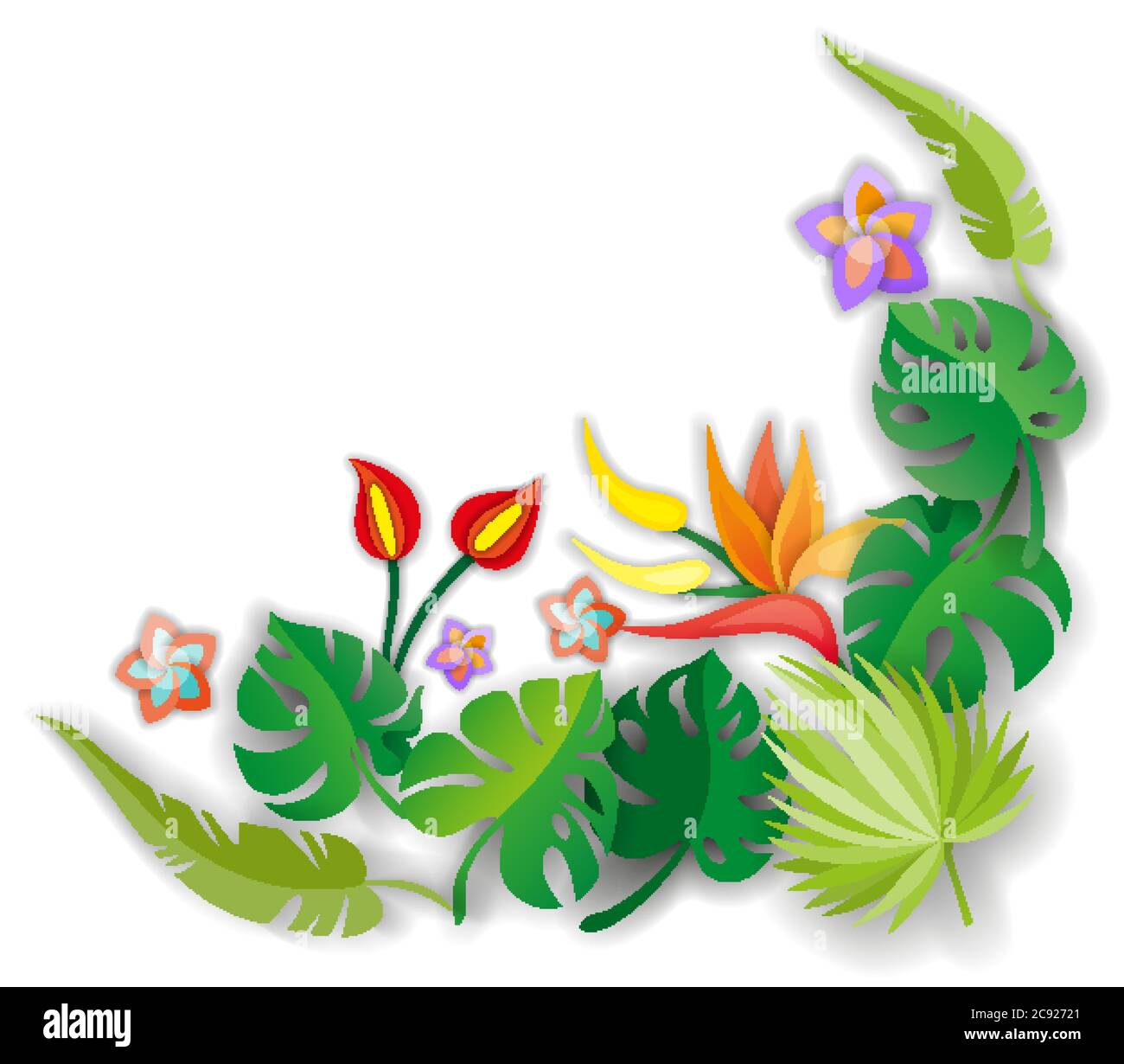 Composition with flowers, leaves and abstract elements. Design for your poster, banner, flyer. Stock Vector