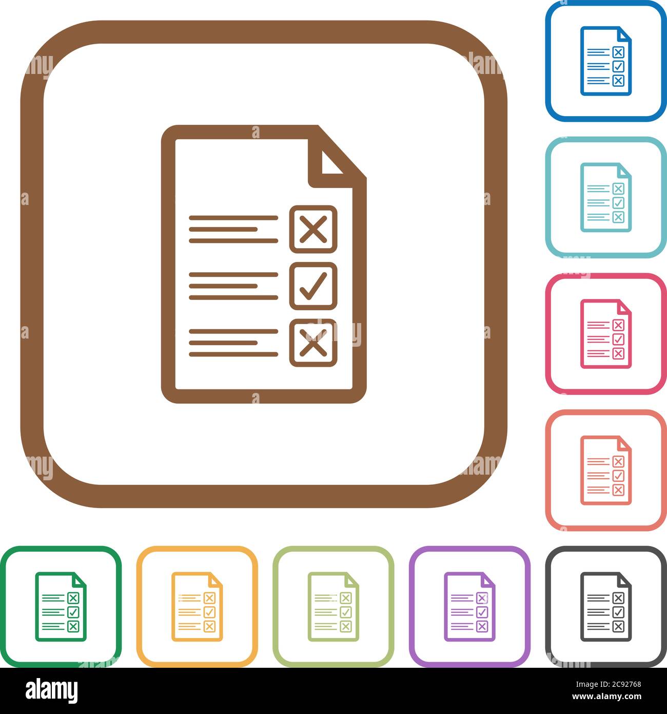 Questionnaire document simple icons in color rounded square frames on ...