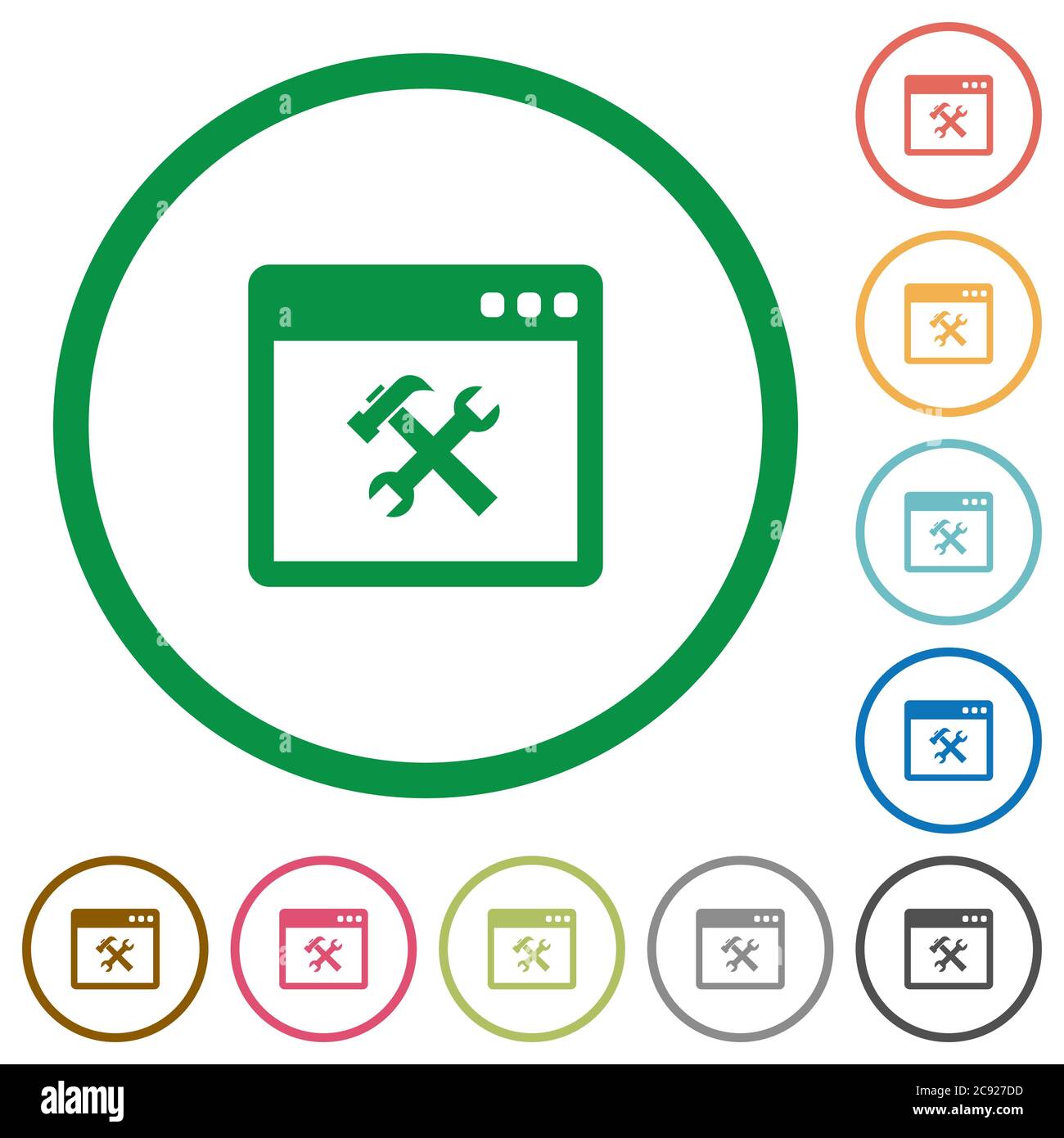 Application tools flat color icons in round outlines on white ...