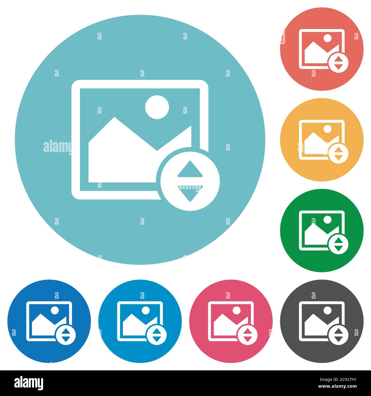 Vertically move image flat white icons on round color backgrounds Stock Vector