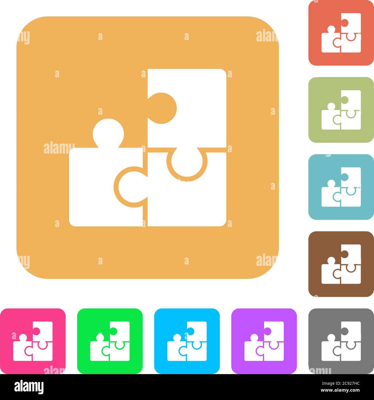 Puzzles flat icons on rounded square vivid color backgrounds. Stock Vector