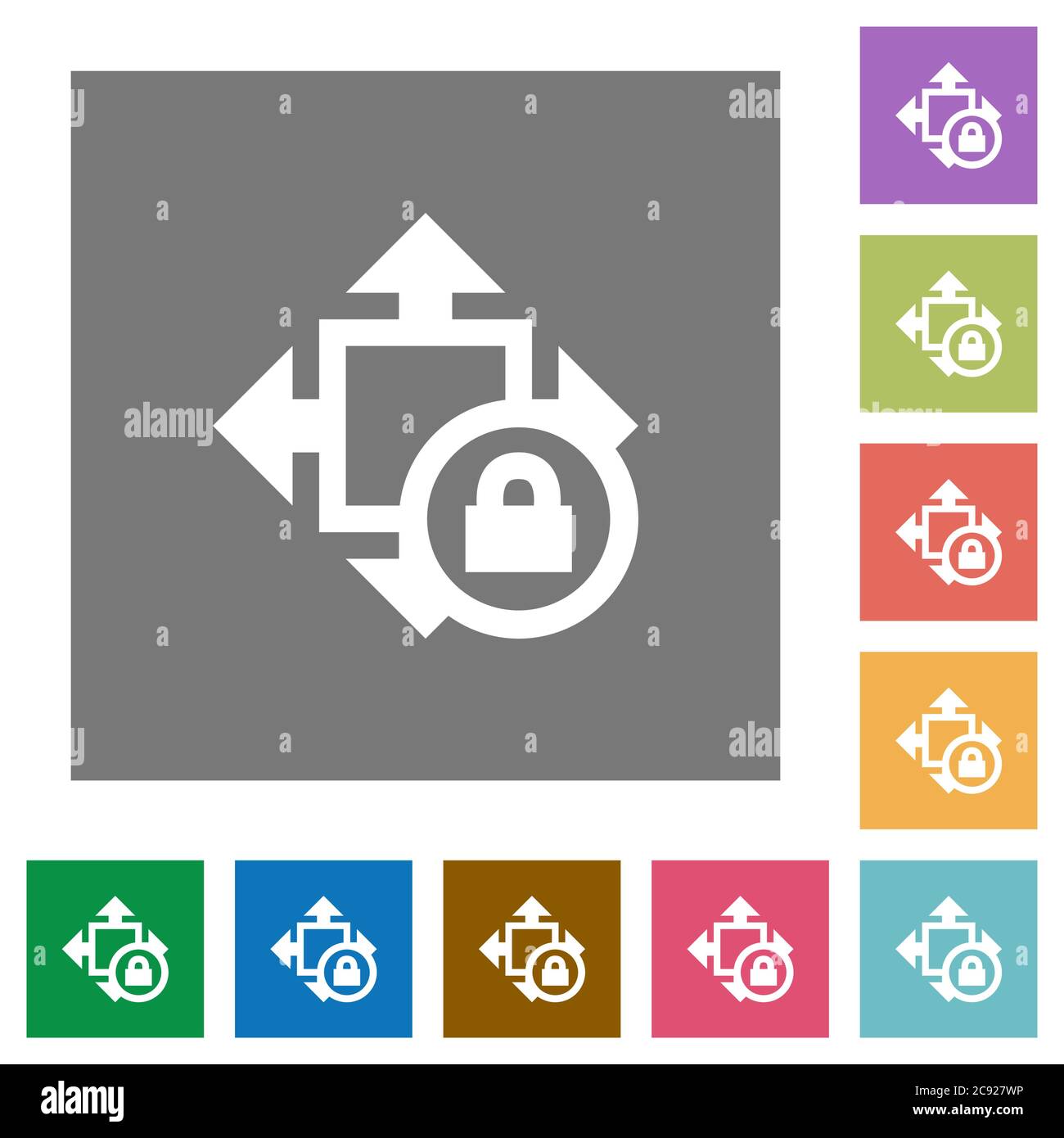 Size lock flat icons on simple color square backgrounds Stock Vector