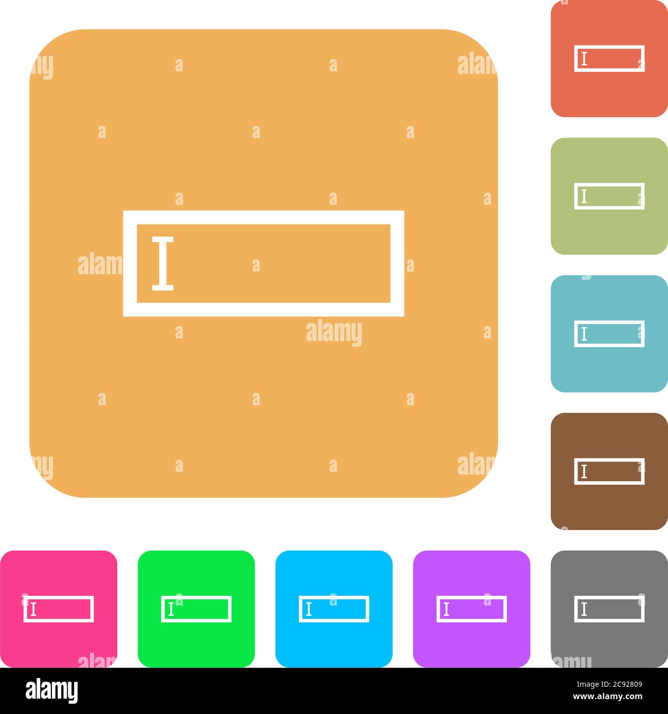 Editbox with editing cursor flat icons on rounded square vivid color backgrounds. Stock Vector