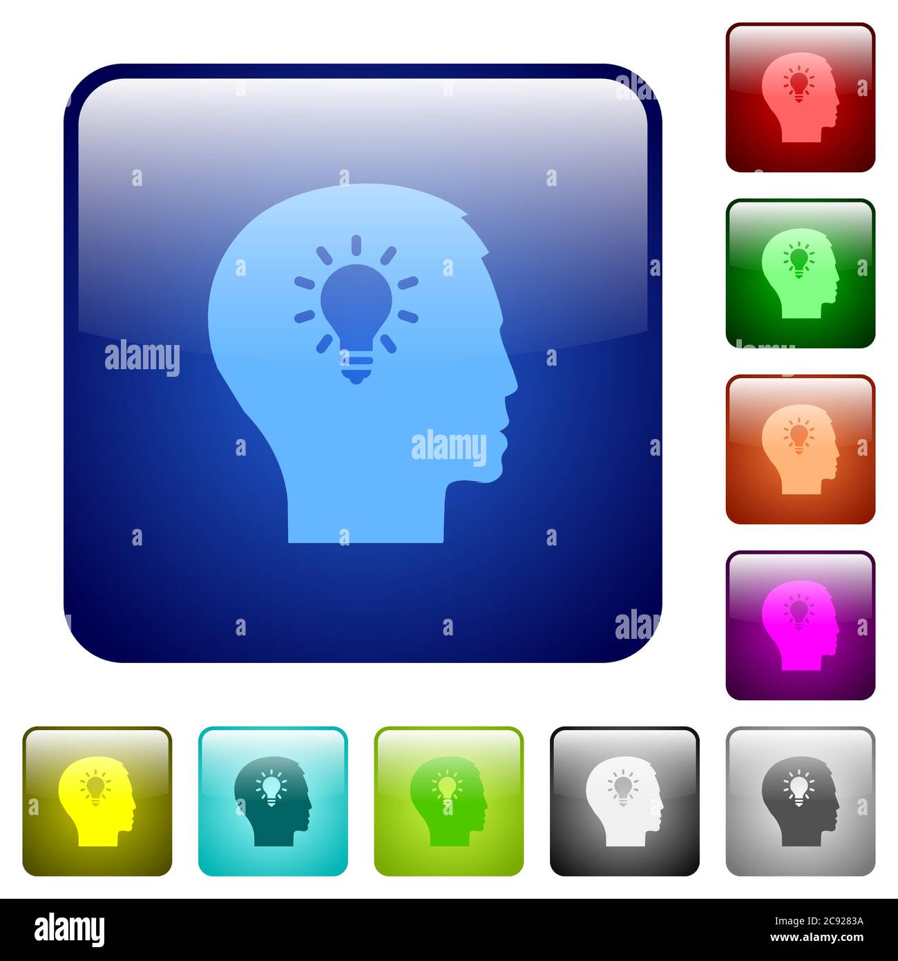 Idea icons in rounded square color glossy button set Stock Vector