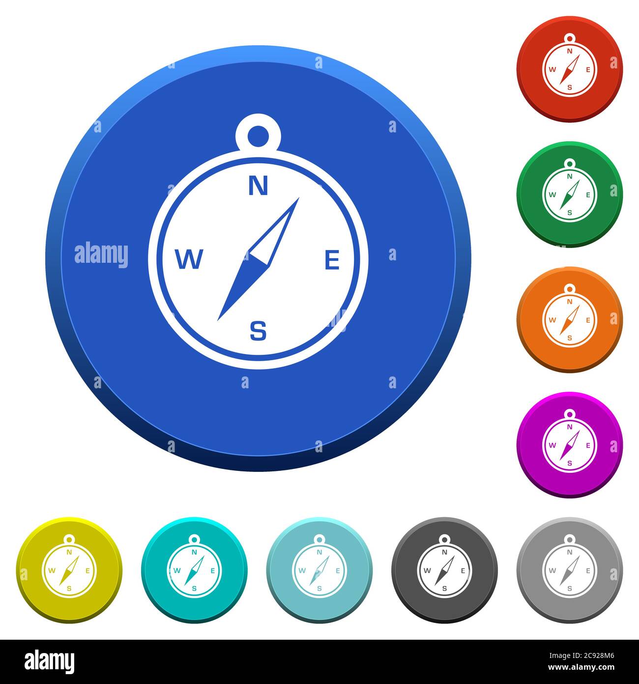 Compass round color beveled buttons with smooth surfaces and flat white ...