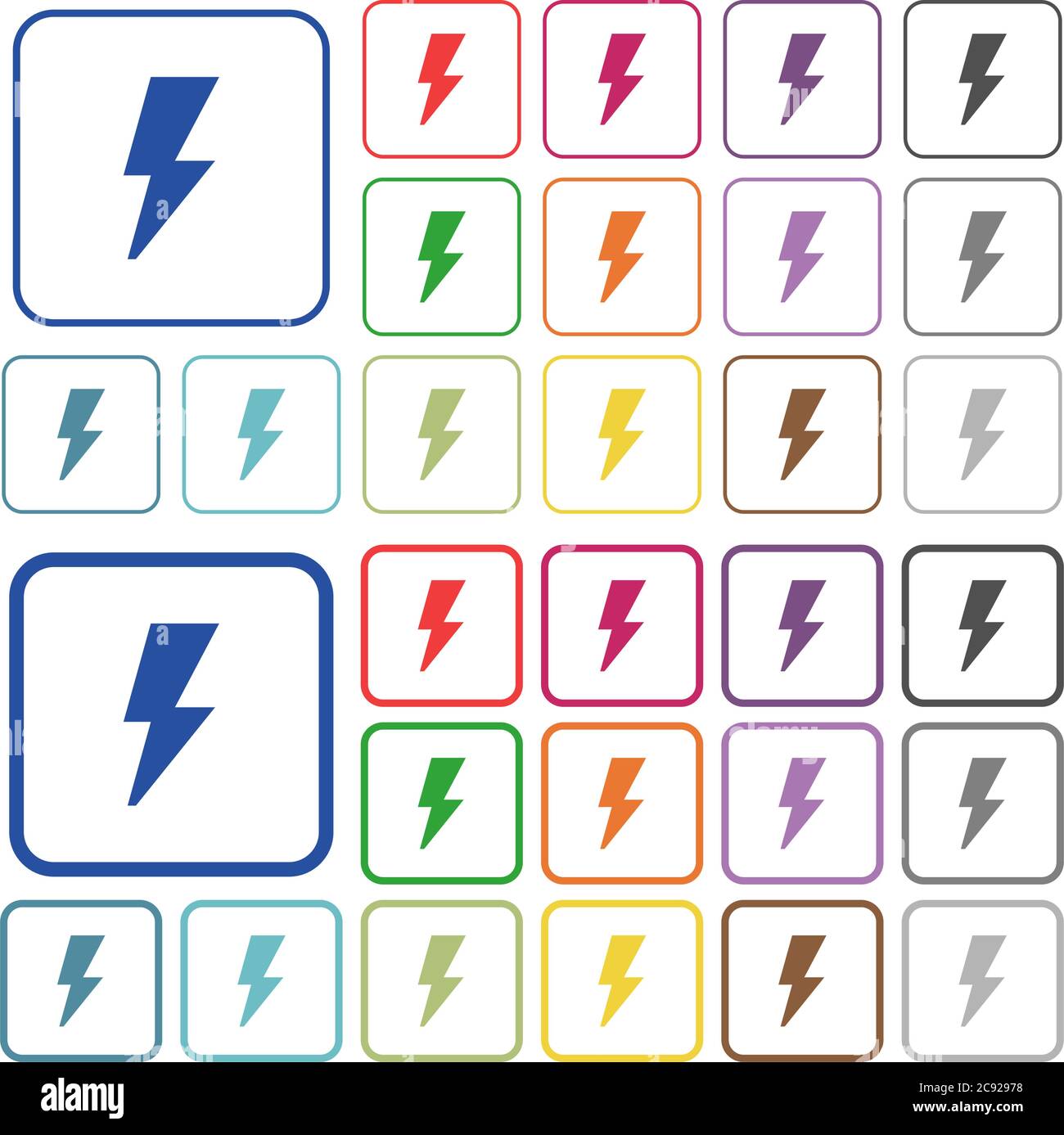 Flash color flat icons in rounded square frames. Thin and thick ...