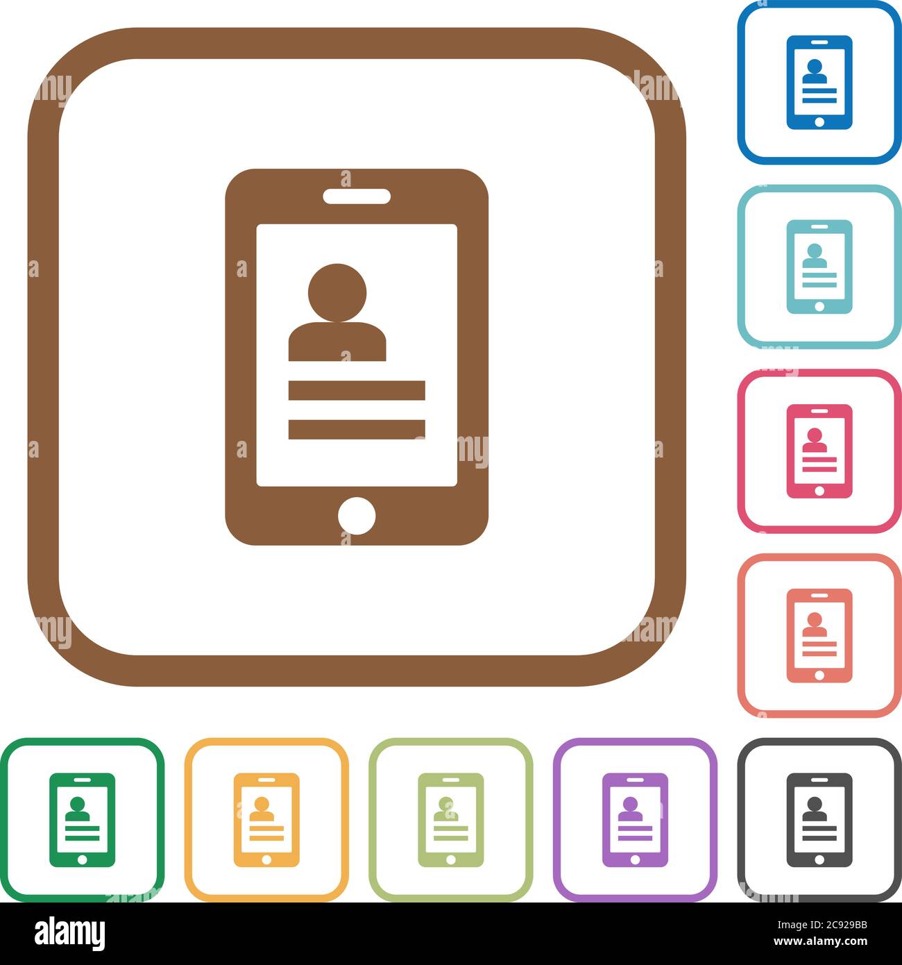 Mobile contacts simple icons in color rounded square frames on white background Stock Vector