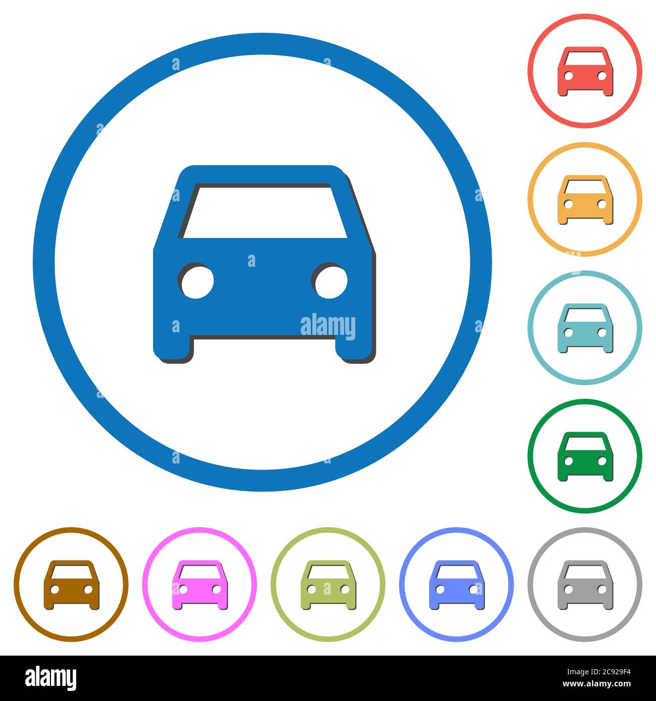 Car flat color vector icons with shadows in round outlines on white ...