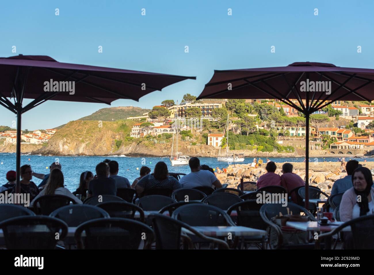 COLLIUORE, FRANCE - Jun 30, 2020: Coliure, France :  2020 june 22 :  Restaurant in Old town of Collioure, France, a popular resort town on Mediterrane Stock Photo
