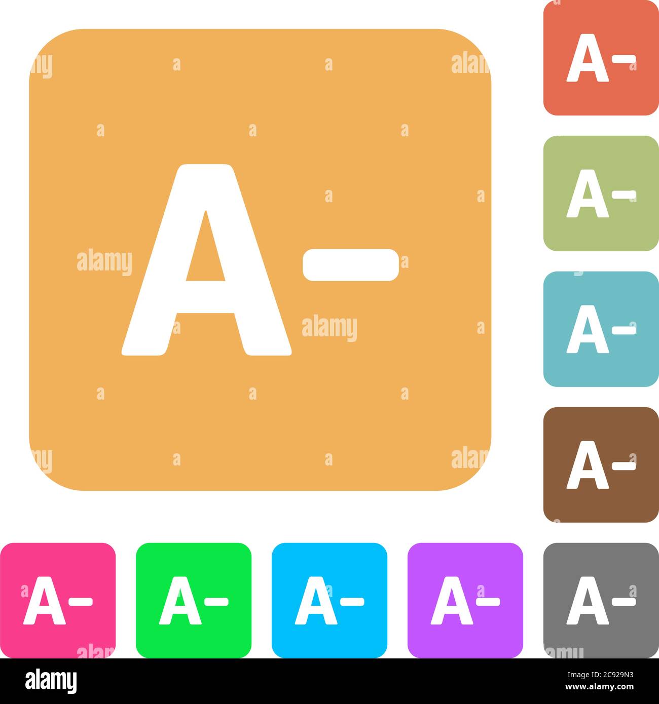 Decrease font size flat icons on rounded square vivid color backgrounds. Stock Vector