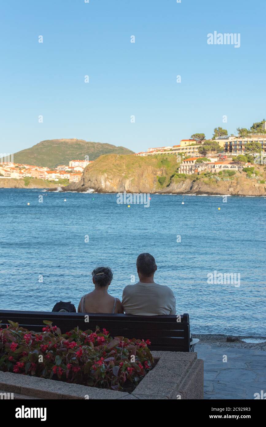 COLLIUORE, FRANCE - Jun 30, 2020: Coliure, France :  2020 june 22 :  Old town of Collioure, France, a popular resort town on Mediterranean sea, panora Stock Photo
