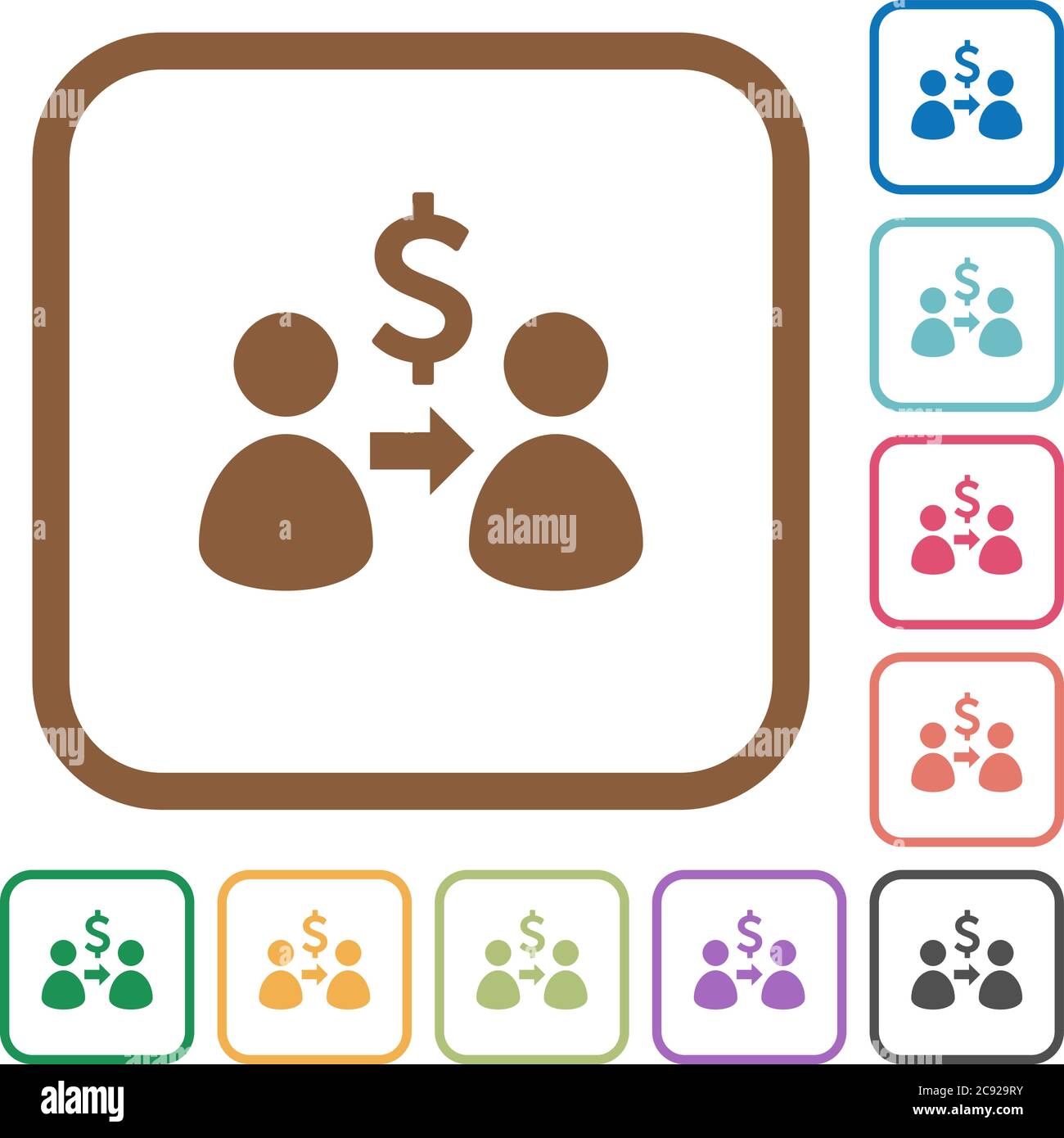 Send dollars simple icons in color rounded square frames on white background Stock Vector