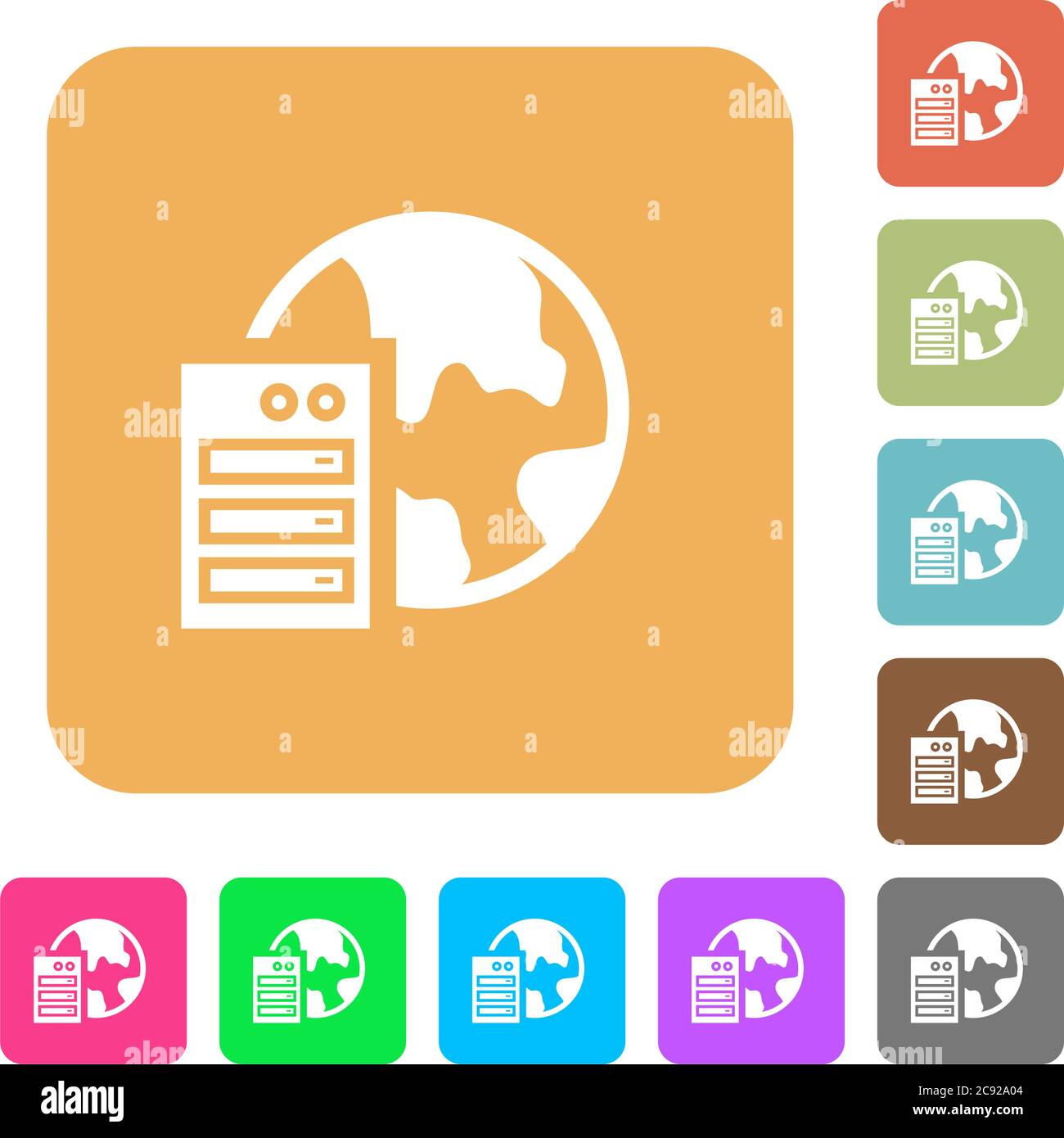 Web hosting flat icons on rounded square vivid color backgrounds. Stock Vector