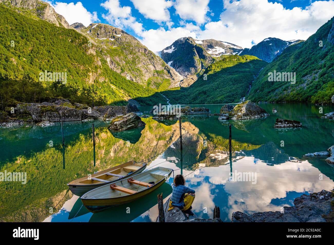 The Bondhus Lake by the Norwegian glacier Folgefonna, Western Norway. Stock Photo