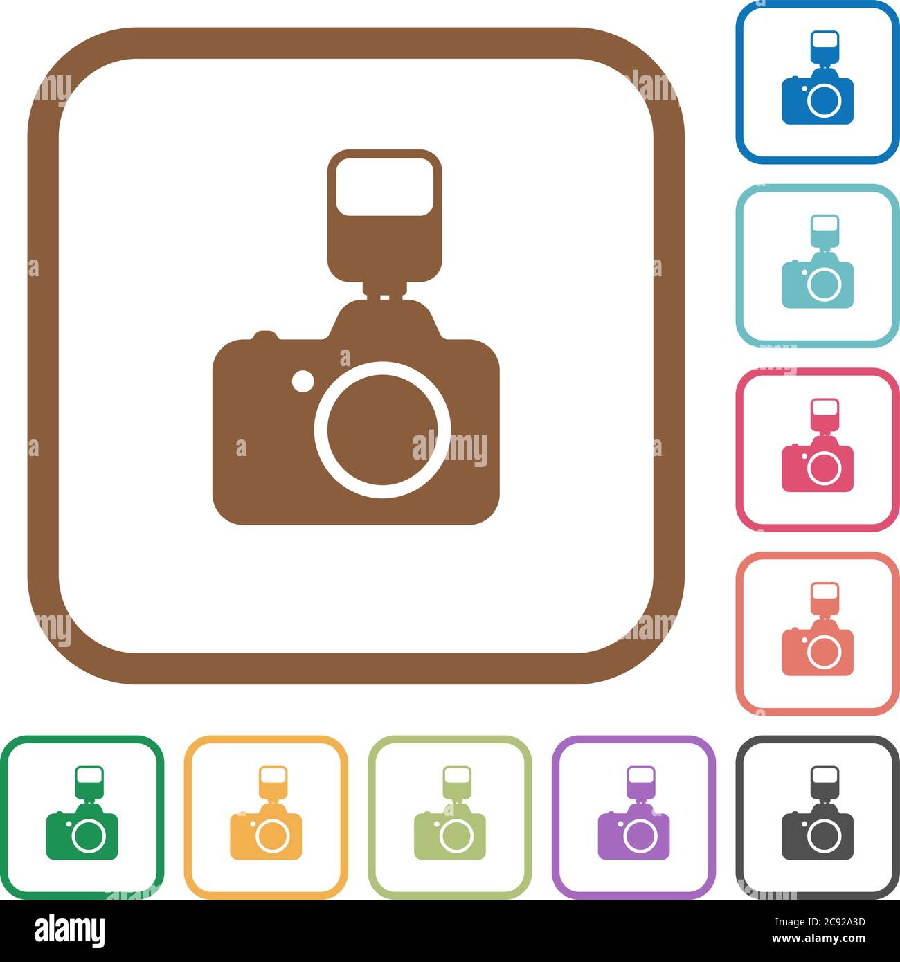 Camera with flash simple icons in color rounded square frames on white background Stock Vector