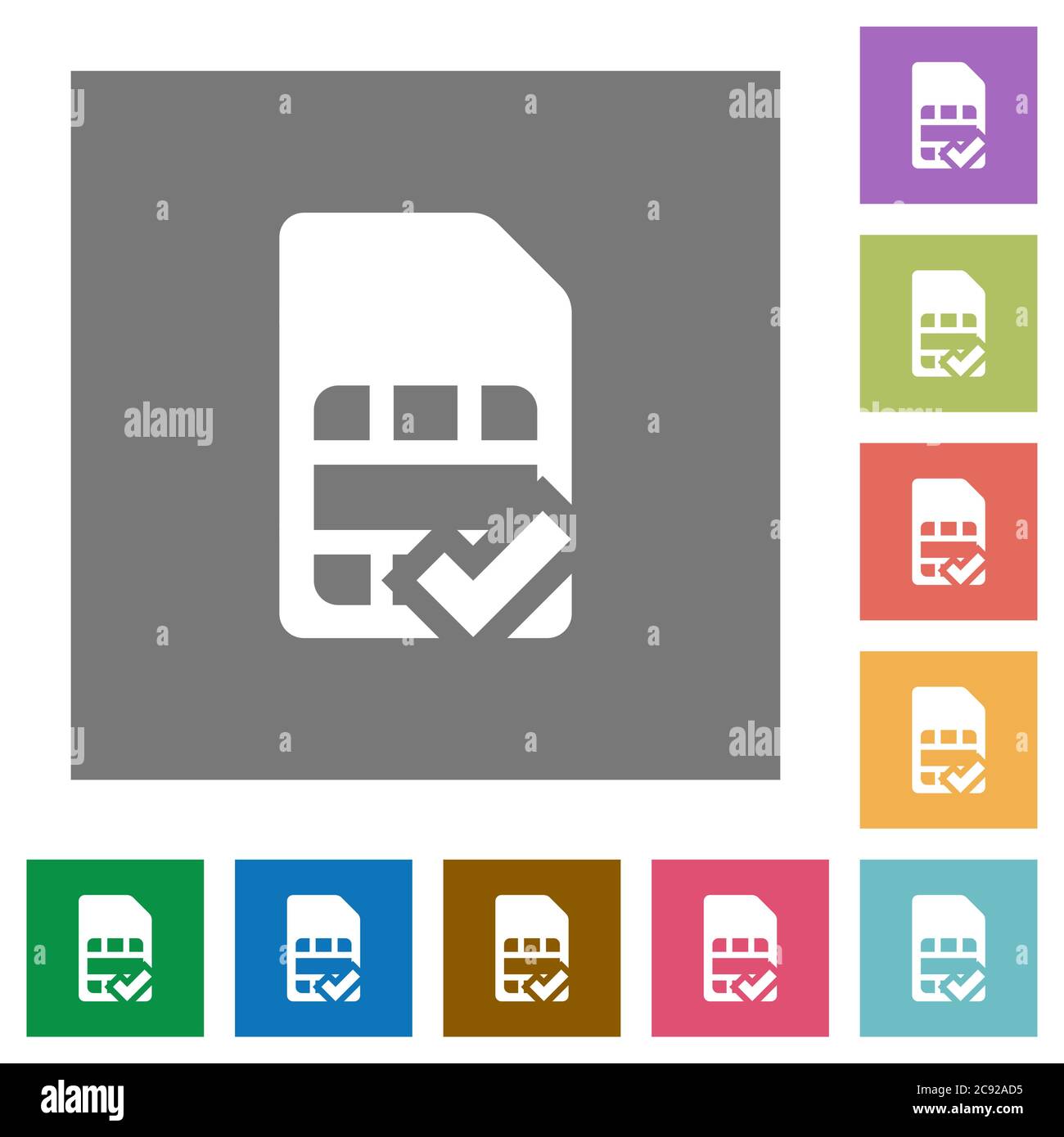 SIM card accepted flat icons on simple color square backgrounds Stock Vector