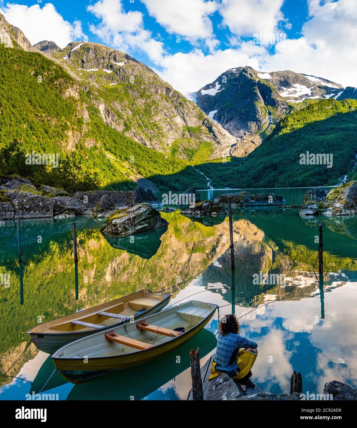 The Bondhus Lake by the Norwegian glacier Folgefonna, Western Norway. Stock Photo