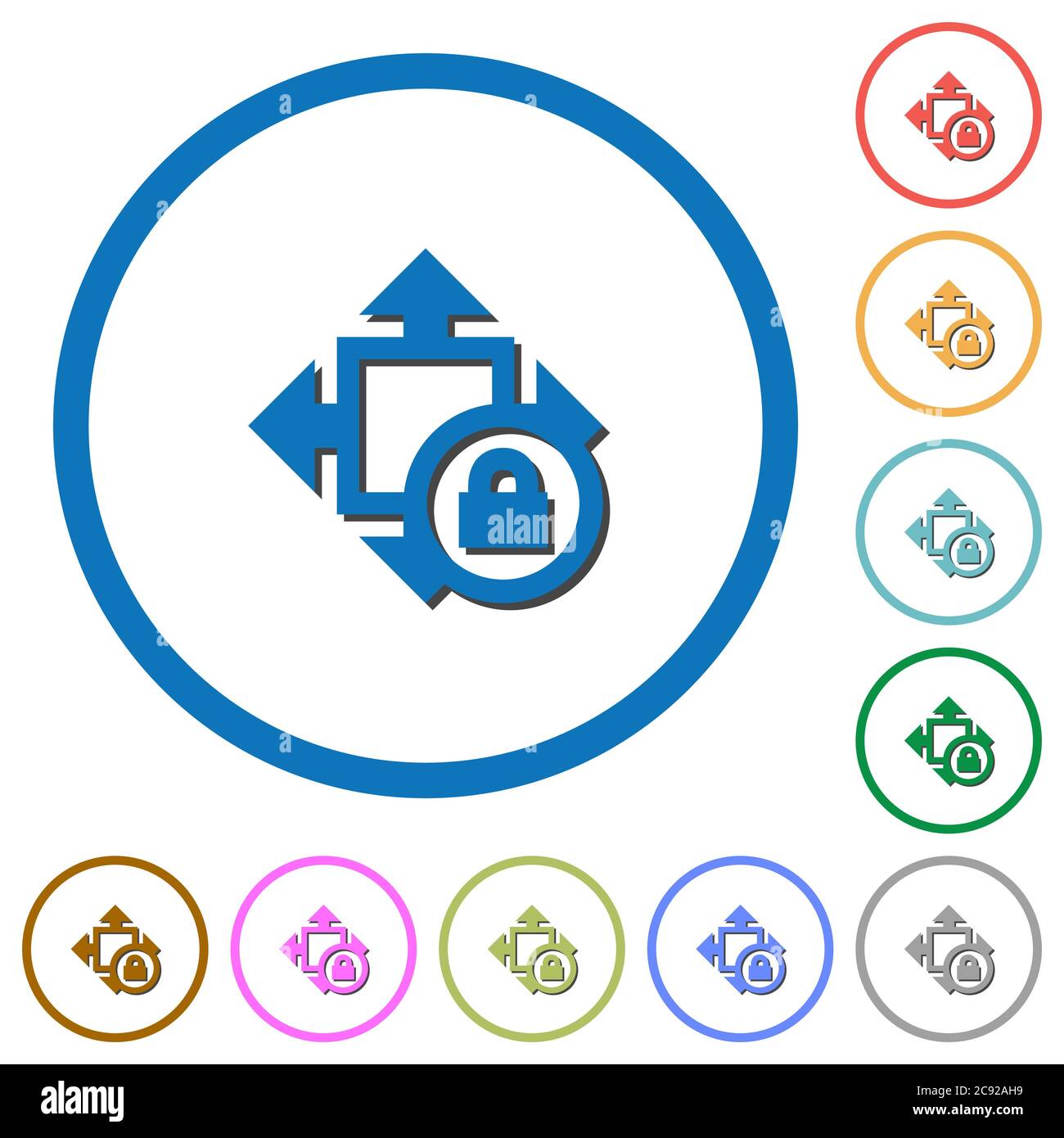 Size lock flat color vector icons with shadows in round outlines on ...