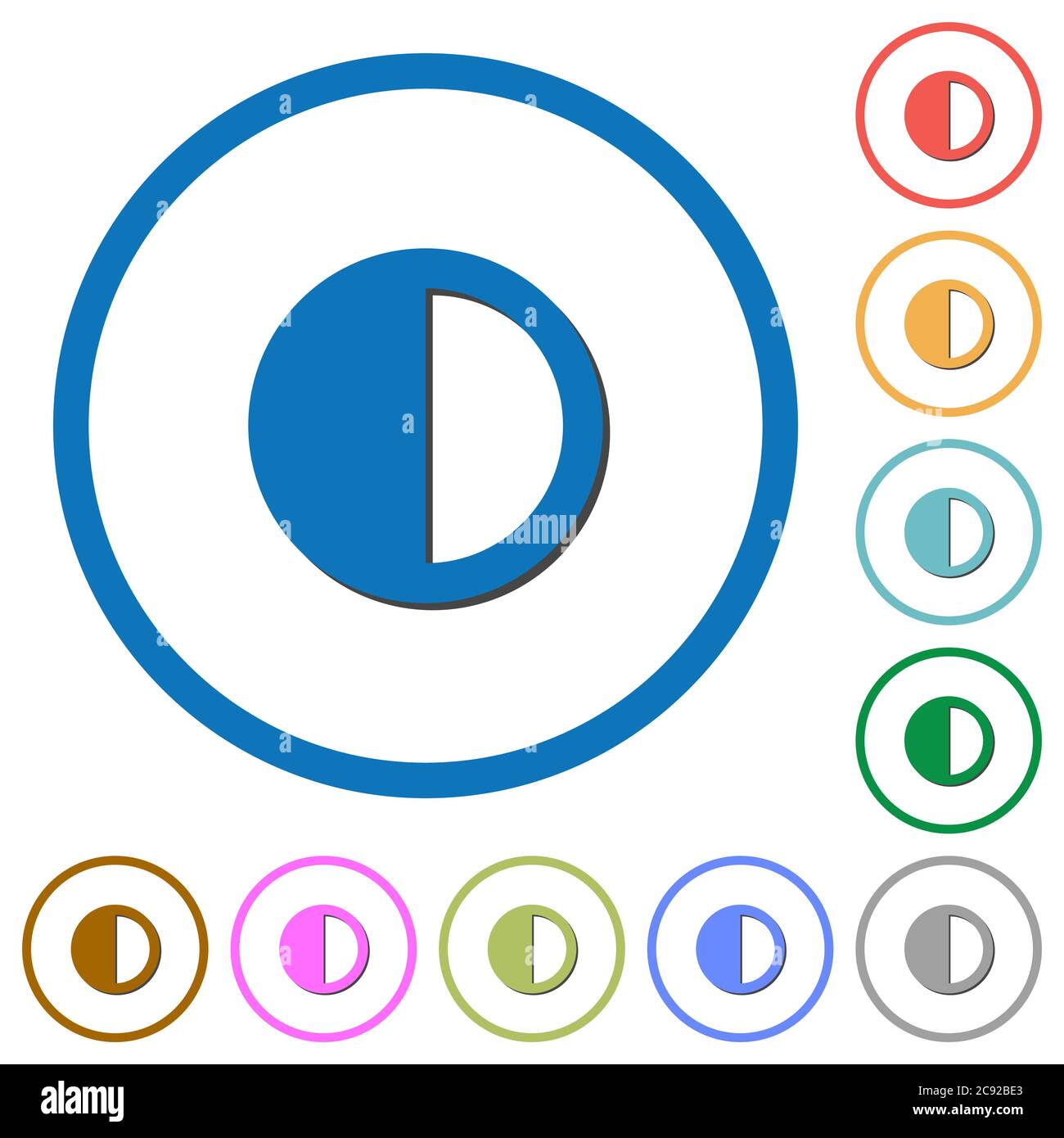 Contrast control flat color vector icons with shadows in round outlines ...