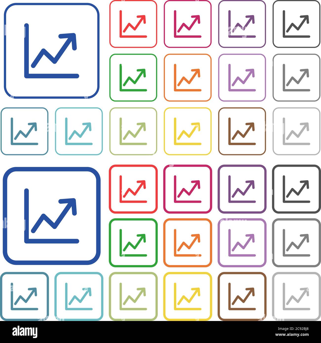 Line graph color flat icons in rounded square frames. Thin and thick ...