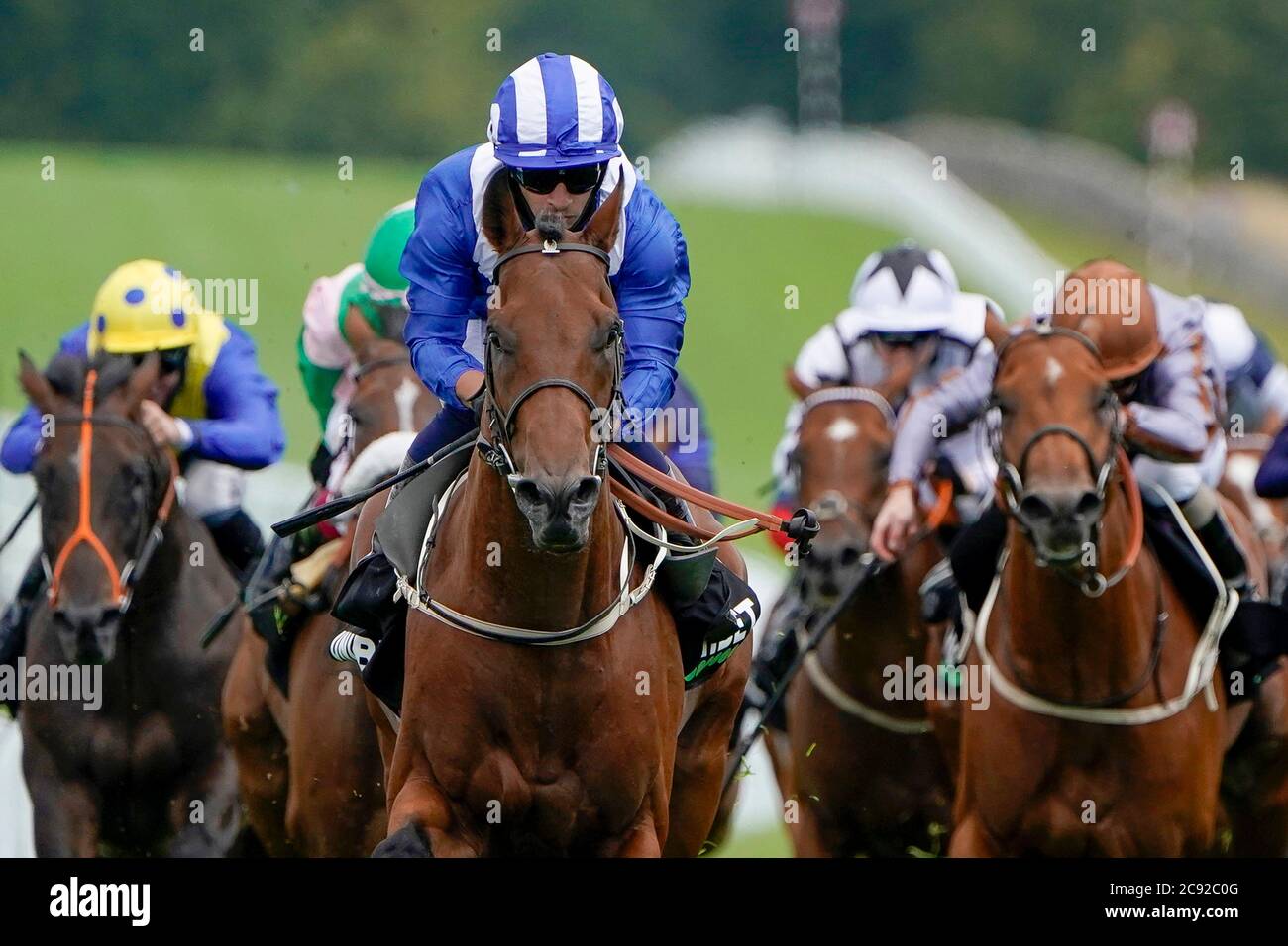 Maydanny ridden by Silvestre De Sousa riding on their way to winning The Unibet You're On Handicap during day one of the Goodwood Festival at Goodwood Racecourse, Chichester. Stock Photo