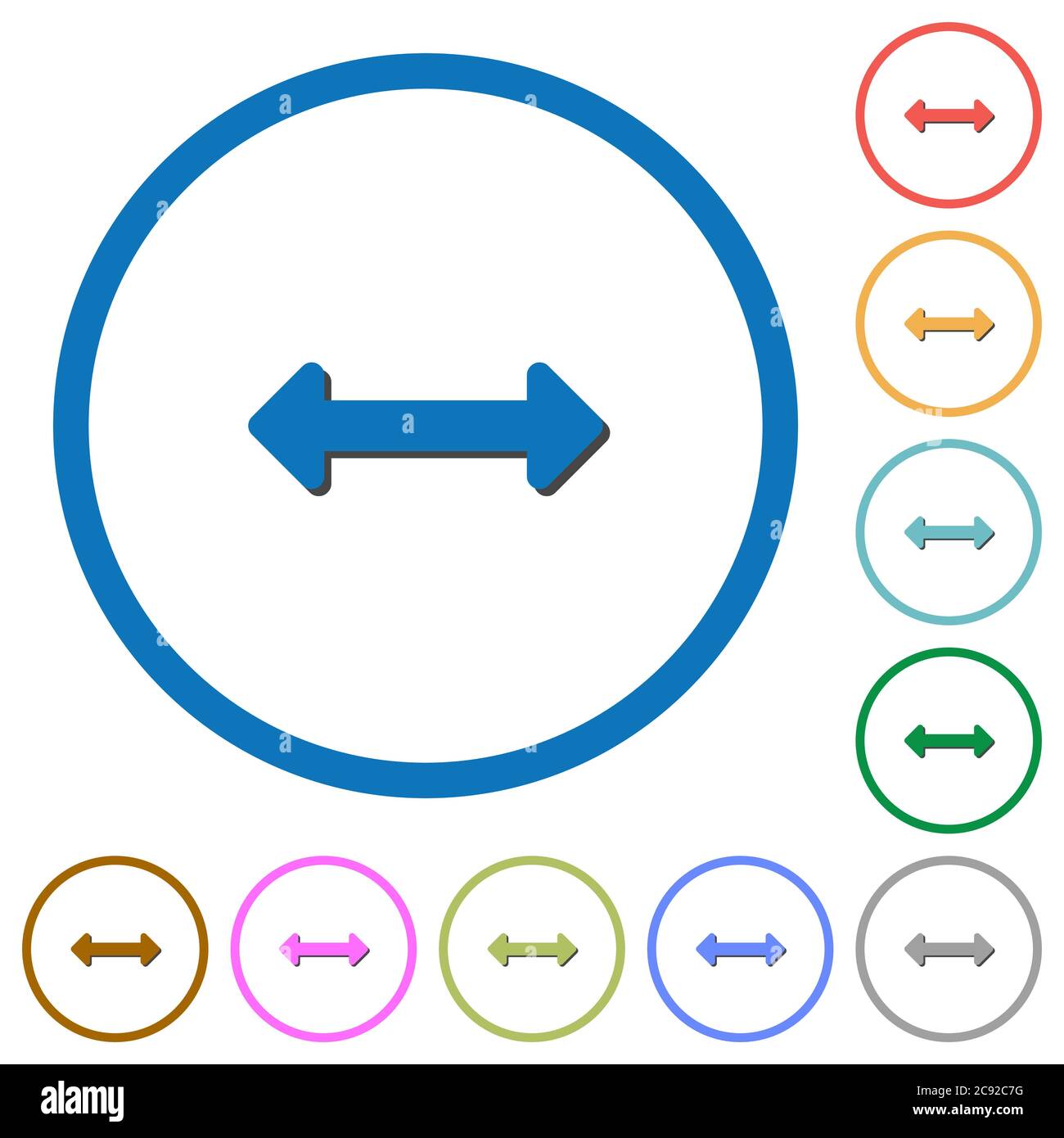 Resize horizontal flat color vector icons with shadows in round ...