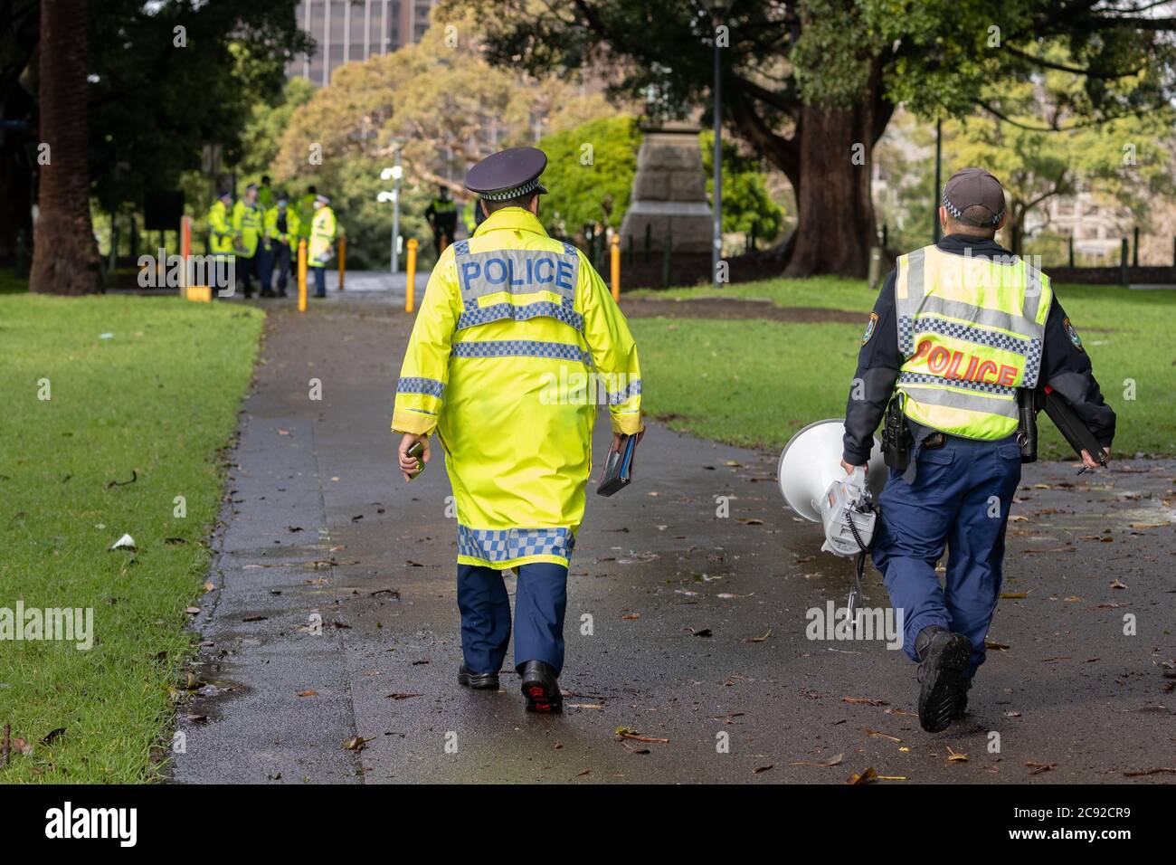 Sydney, Australia 28th July 2020.N.S.W. Police attend illegal Black Lives matter protest, The Domain, Sydney, Australia.Credit: Brad McDonald/ Alamy Live News' Stock Photo