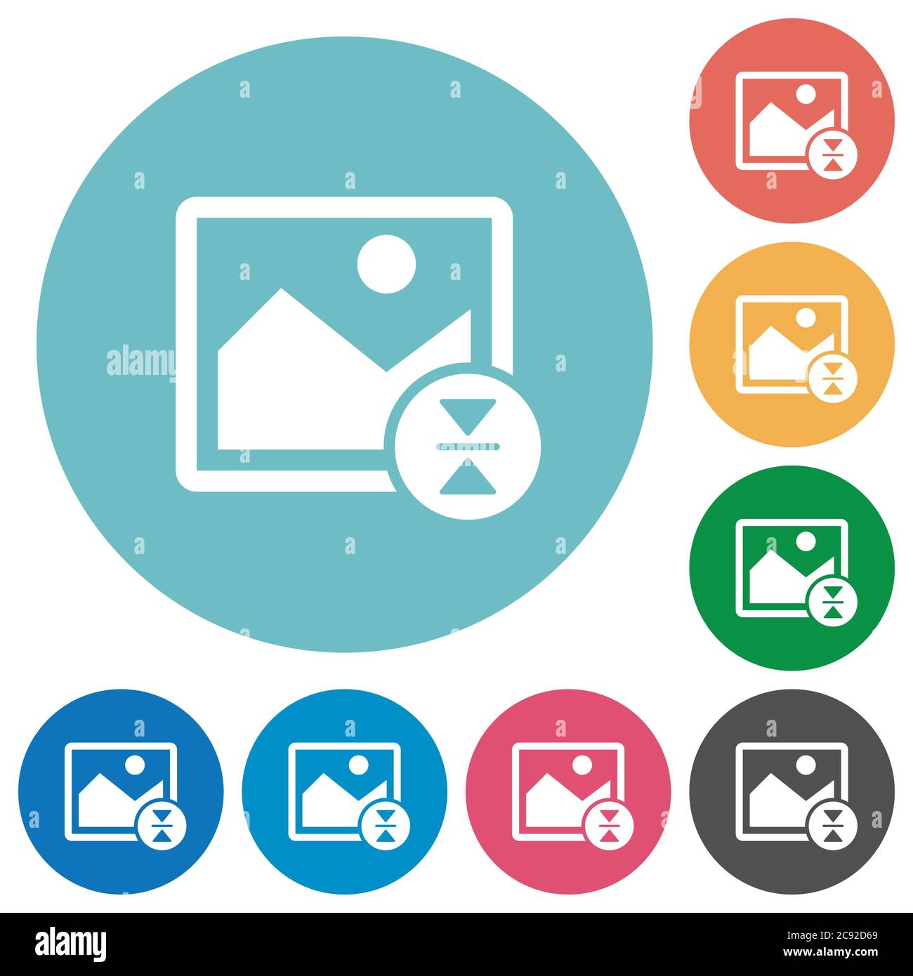 Vertically flip image flat white icons on round color backgrounds Stock Vector
