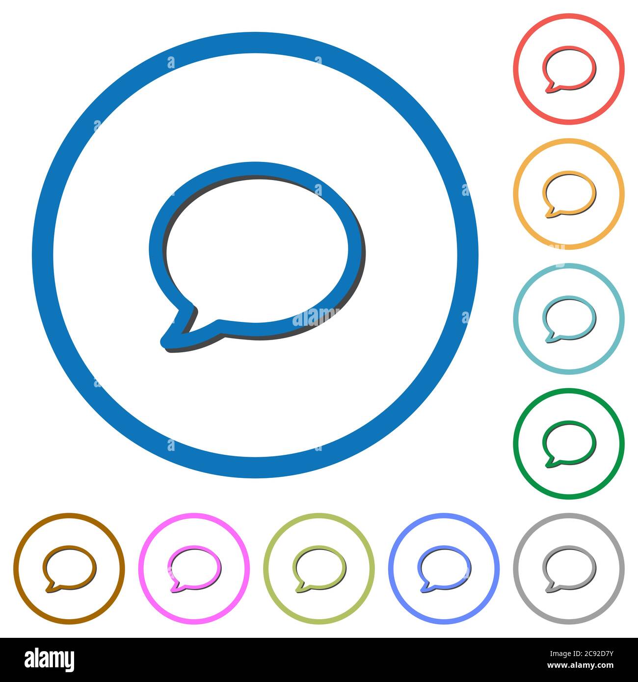 Empty comment bubble flat color vector icons with shadows in round ...