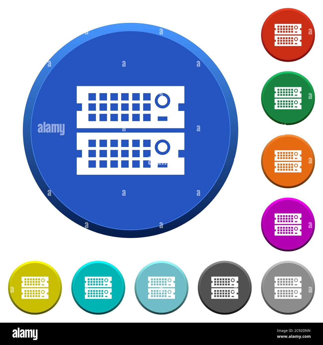 Rack servers round color beveled buttons with smooth surfaces and flat ...