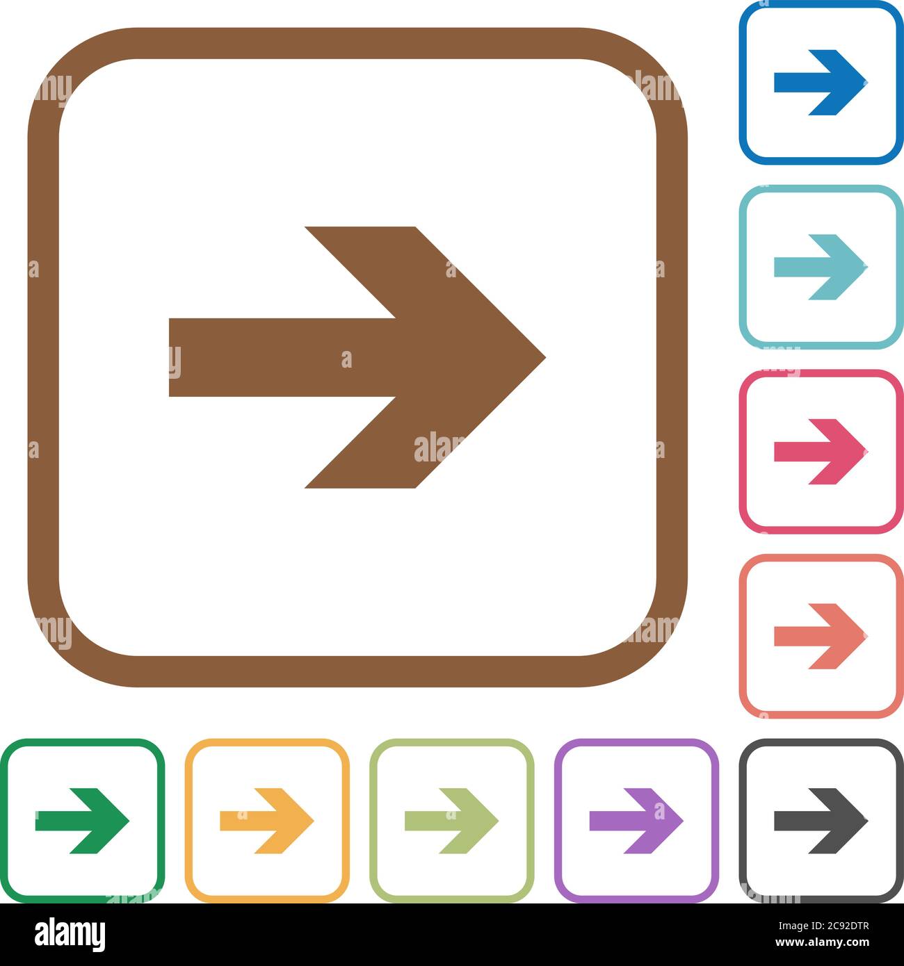 Right arrow simple icons in color rounded square frames on white ...