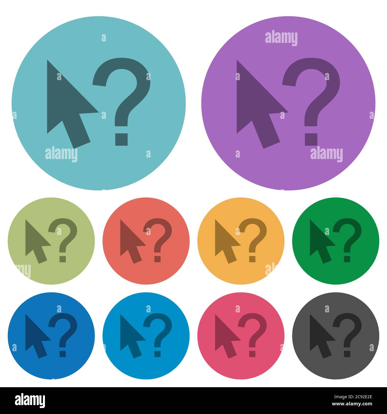 Help cursor darker flat icons on color round background Stock Vector