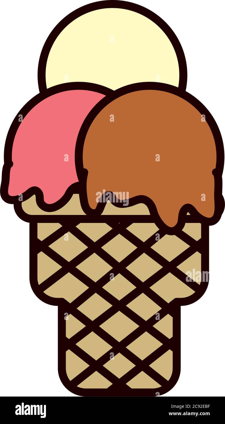 cone ice cream line and fill style icon design, Sweet and dessert theme ...