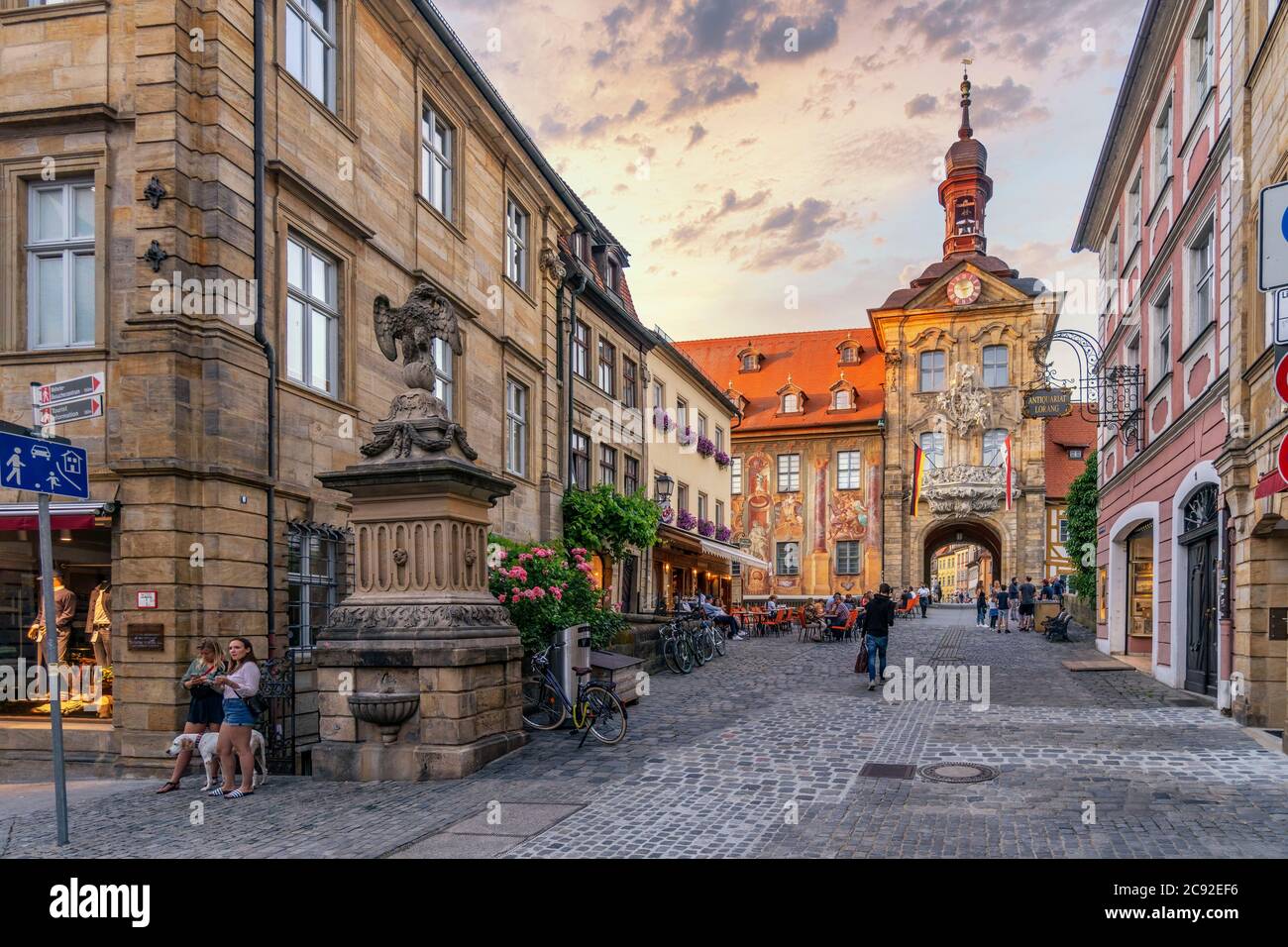Altes Rathaus in Bamberg , Oberfranken, Franken, Bayern, Deutschland, Europa | City of Bamberg during sunset. UNESCO World Heritage Stock Photo