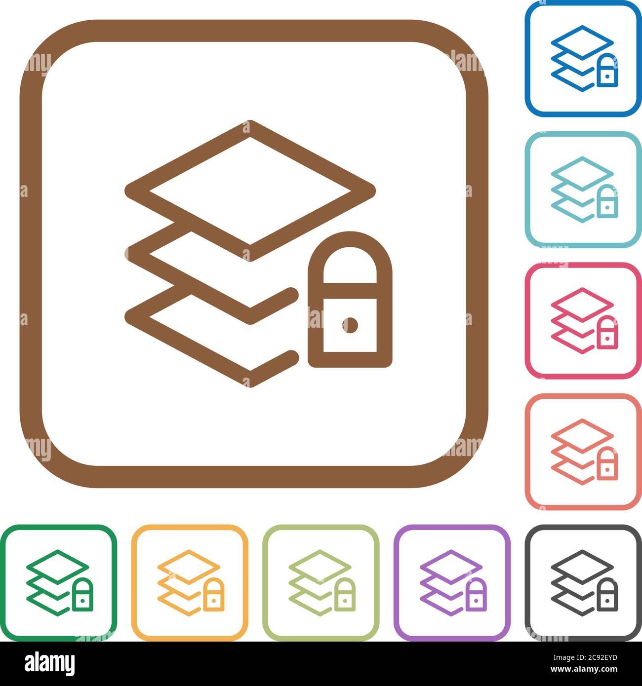 Locked layers simple icons in color rounded square frames on white ...
