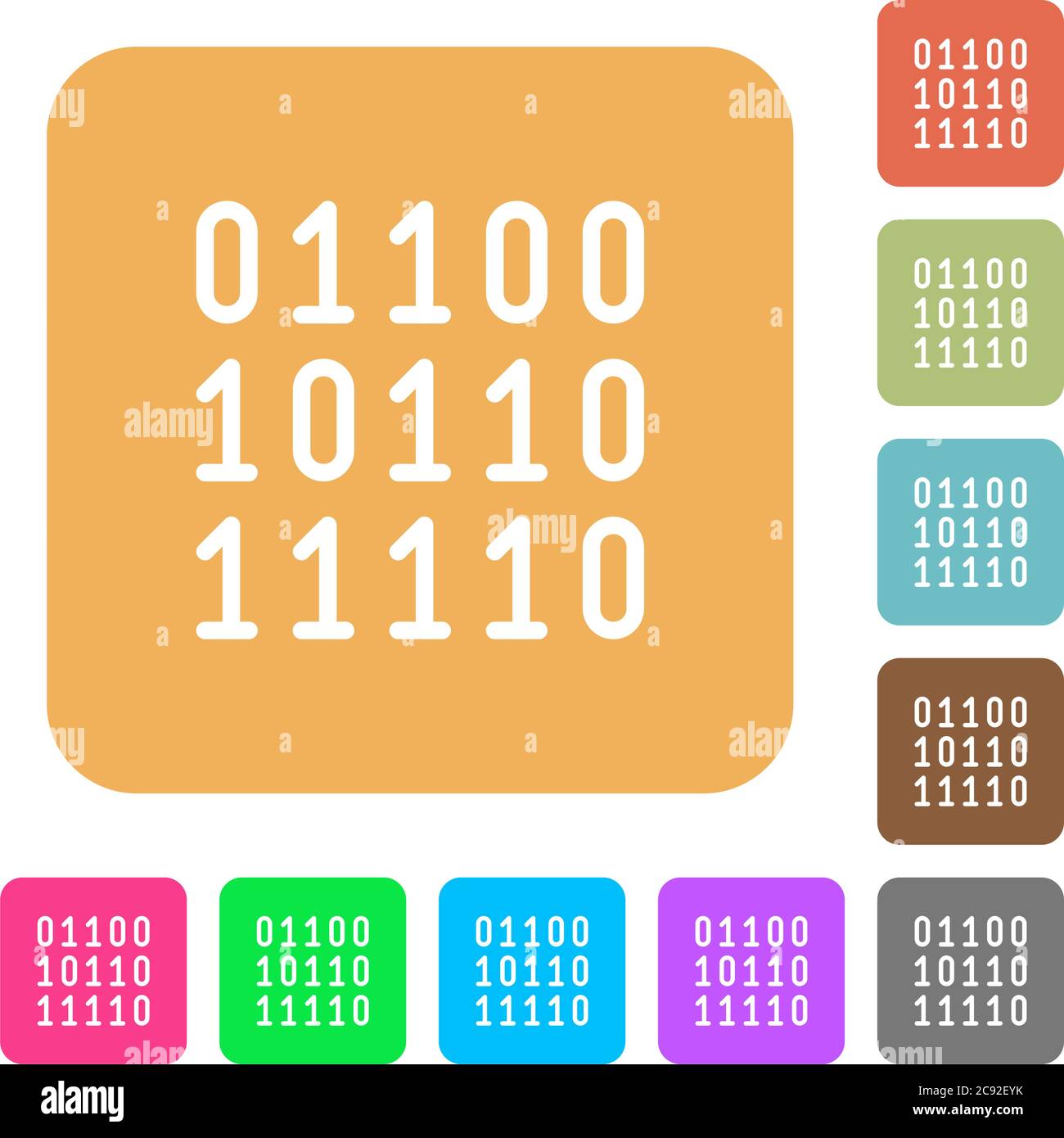 Binary code flat icons on rounded square vivid color backgrounds. Stock Vector