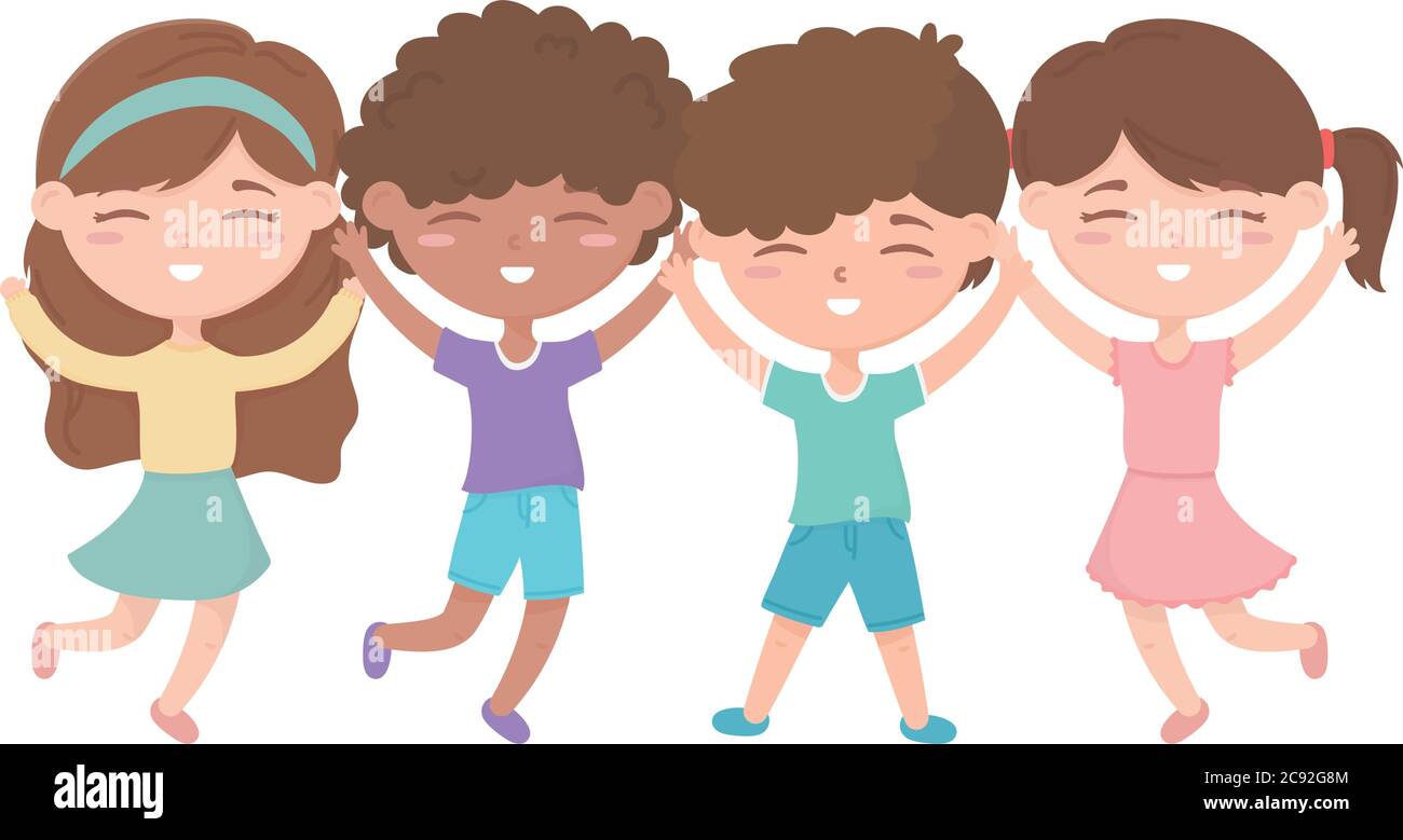 happy little boys and girls cartoon character isolated design vector ...