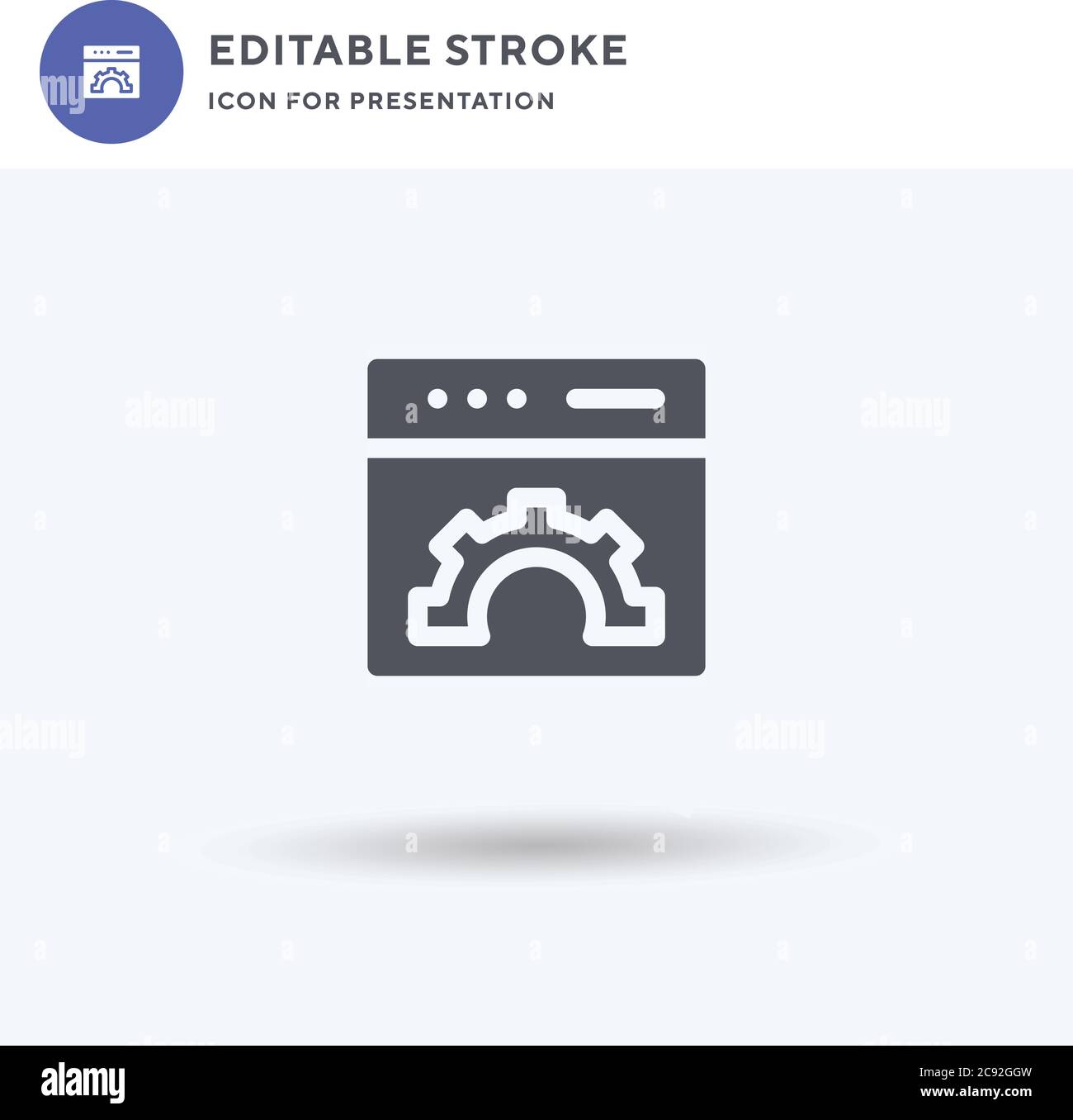 Web Settings icon vector, filled flat sign, solid pictogram isolated on white, logo illustration. Web Settings icon for presentation. Stock Vector