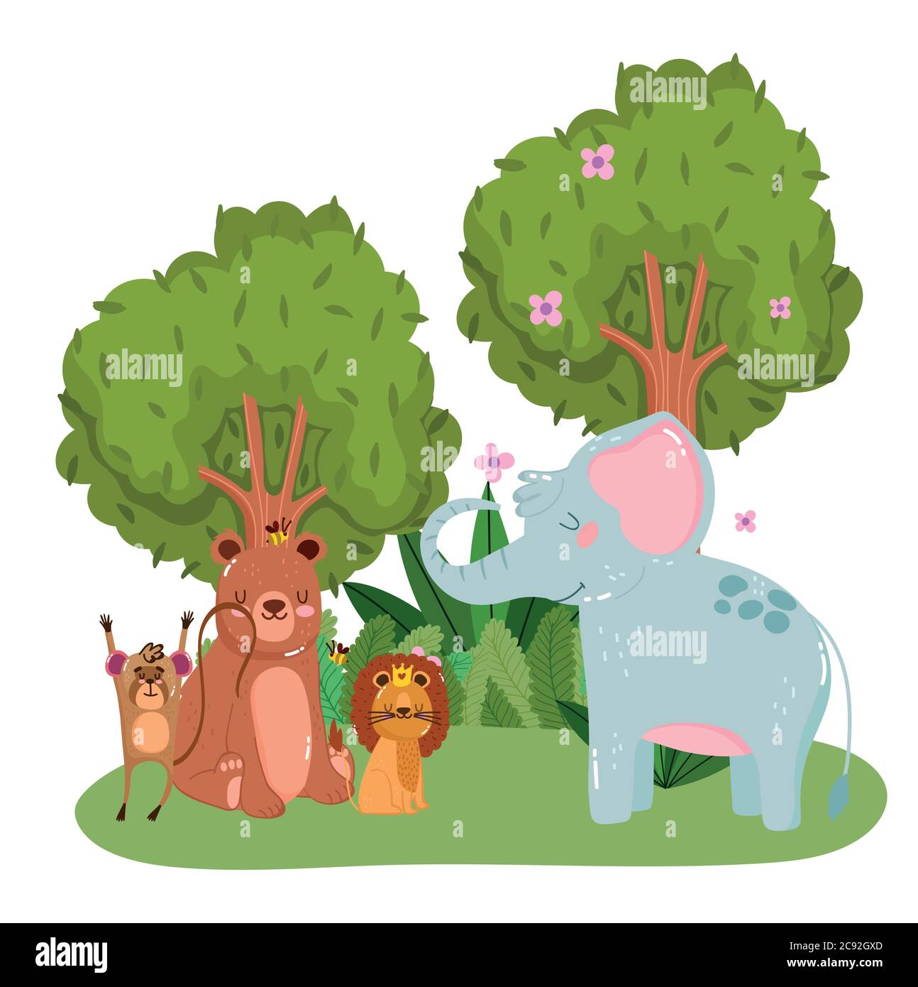 cute animals lion elephant bear monkey trees flowers grass forest nature wild cartoon vector illustration Stock Vector Image & Art - Alamy cute animals lion elephant bear monkey trees flowers grass forest nature wild cartoon vector illustration Stock Vector Image & Art - Alamy