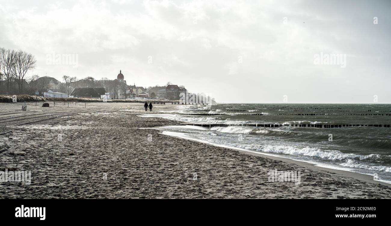 beach walk in Kühlungsborn germany on a cold autumn at morning Stock Photo