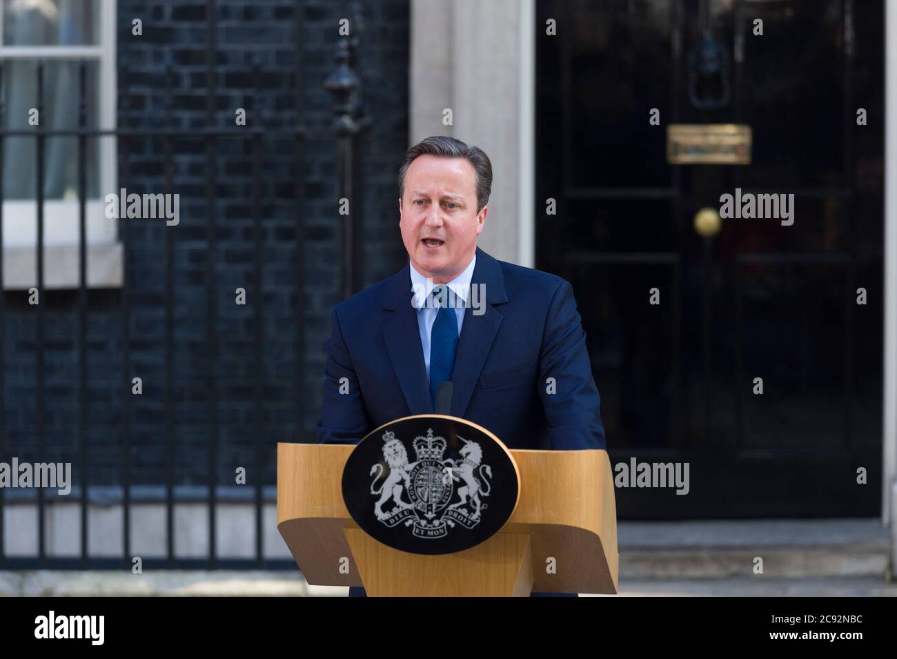 British Prime Minister David Cameron outside 10 Downing Street, announcing his resignation after Britain voted to leave the European Union, in yesterdays referendum. 10 Downing Street, London, UK.  24 Jun 2016 Stock Photo