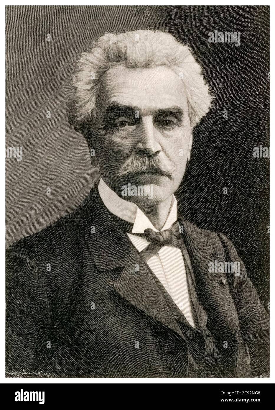 Jean Léon Gérôme (1824-1904), French painter, artist and sculptor, portrait engraving by Henry Wolf, 1898 Stock Photo