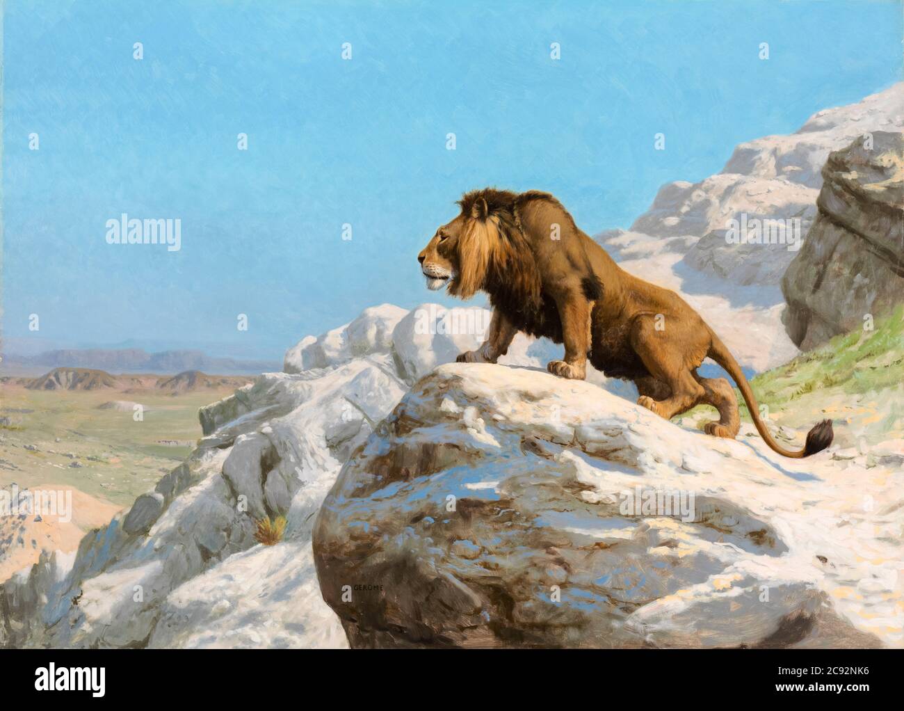 Lion on the Watch, painting by Jean Léon Gérôme, circa 1885 Stock Photo