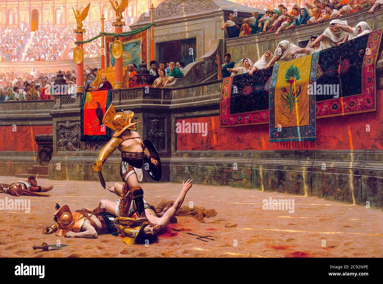 Pollice Verso (Thumbs Down), (Roman Gladiators in the Arena), painting by Jean Léon Gérôme, 1872 Stock Photo