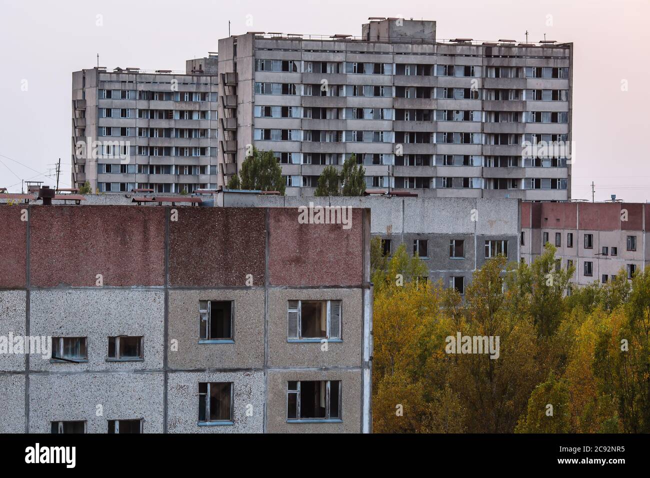 Abandoned buildings of ghost town Pripyat Chornobyl Zone, radiation