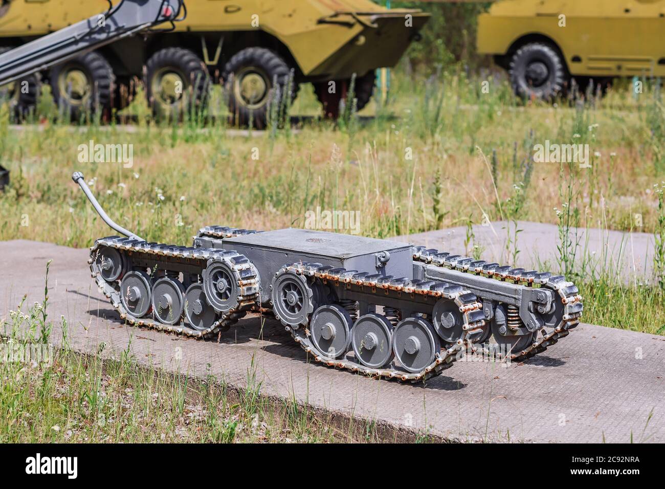 abandoned radioactive military armored vehicles that participated in the liquidation of the accident in Chernobyl nuclear meltdown Stock Photo