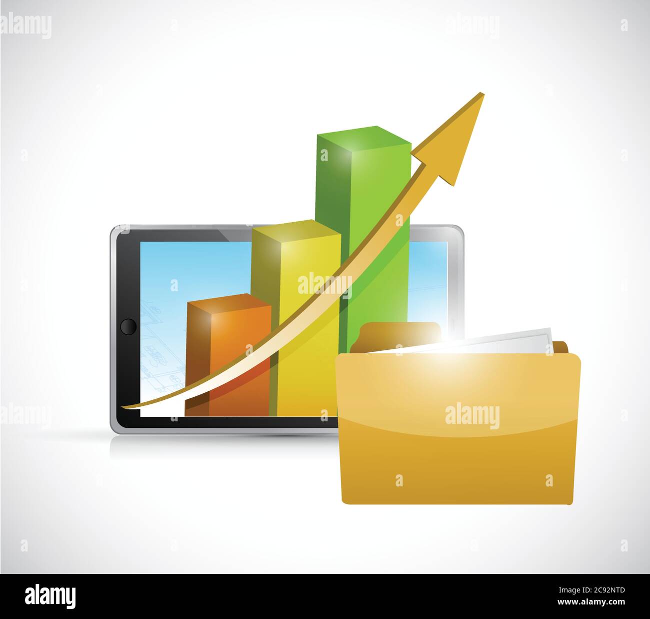 Tablet business graph and folder illustration design over a white background Stock Vector