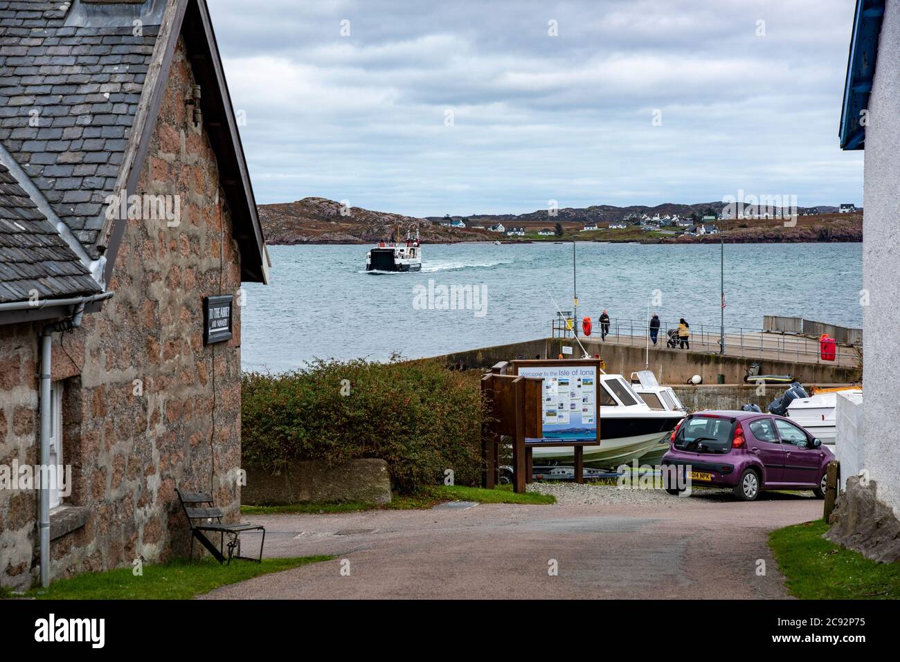 Iona ferry,Iona, Inner Hebrides off the Ross of Mull, Argyll and Bute, Scotland, United Kingdom. Stock Photo