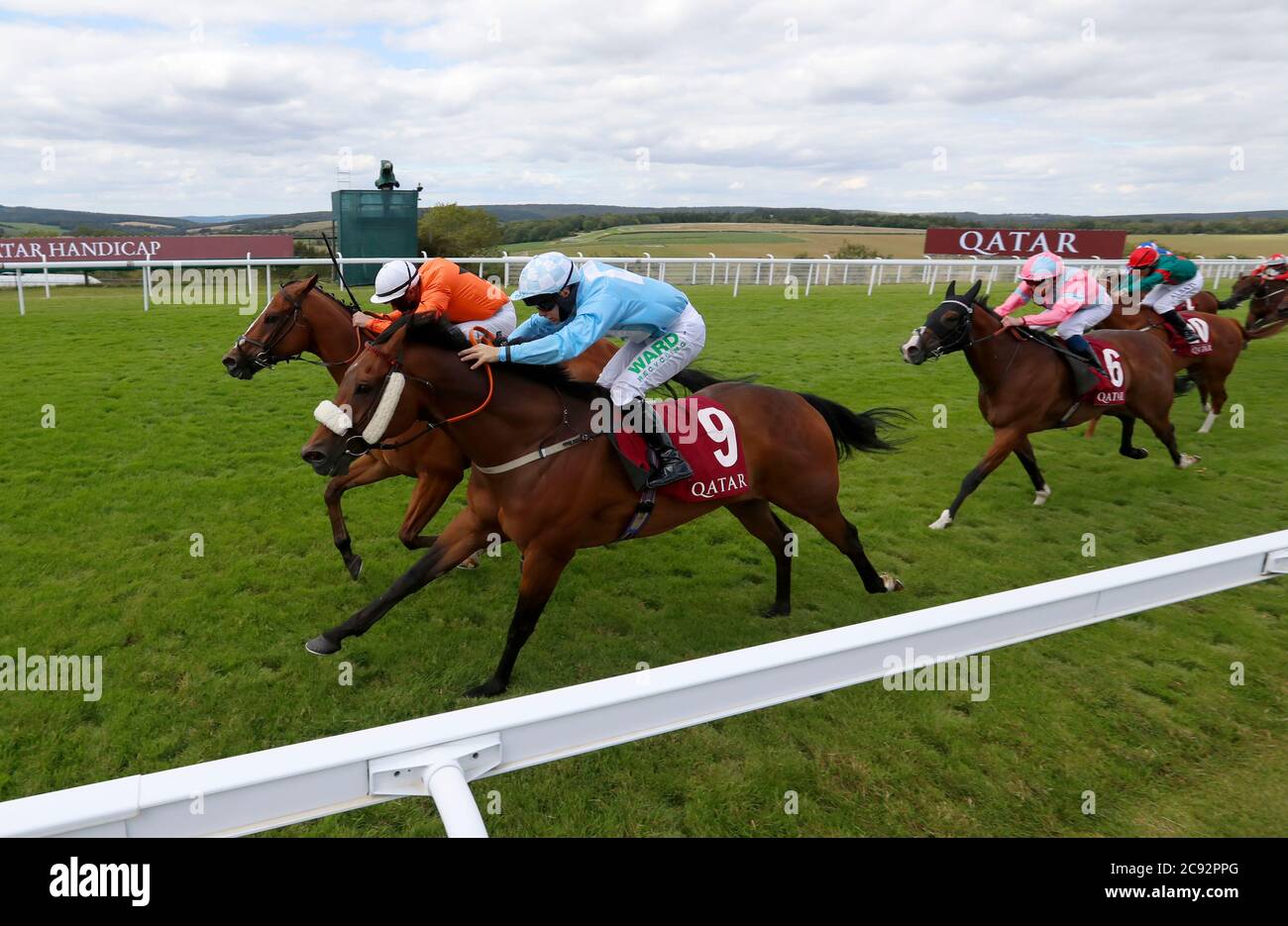 Only Spoofing ridden by Kieran OÕNeill (back left) wins The Qatar Handicap during day one of the Goodwood Festival at Goodwood Racecourse, Chichester. Stock Photo